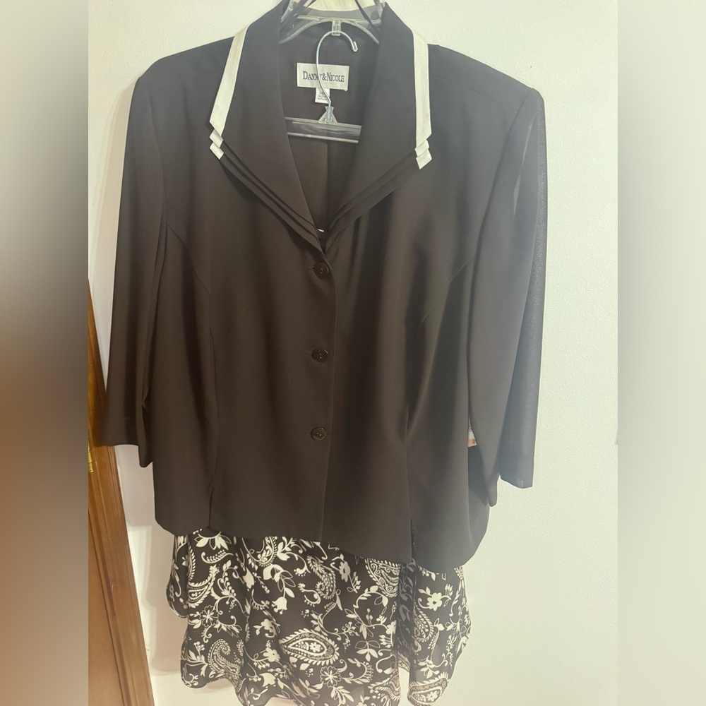 Brown and White Blazer with Floral Skirt